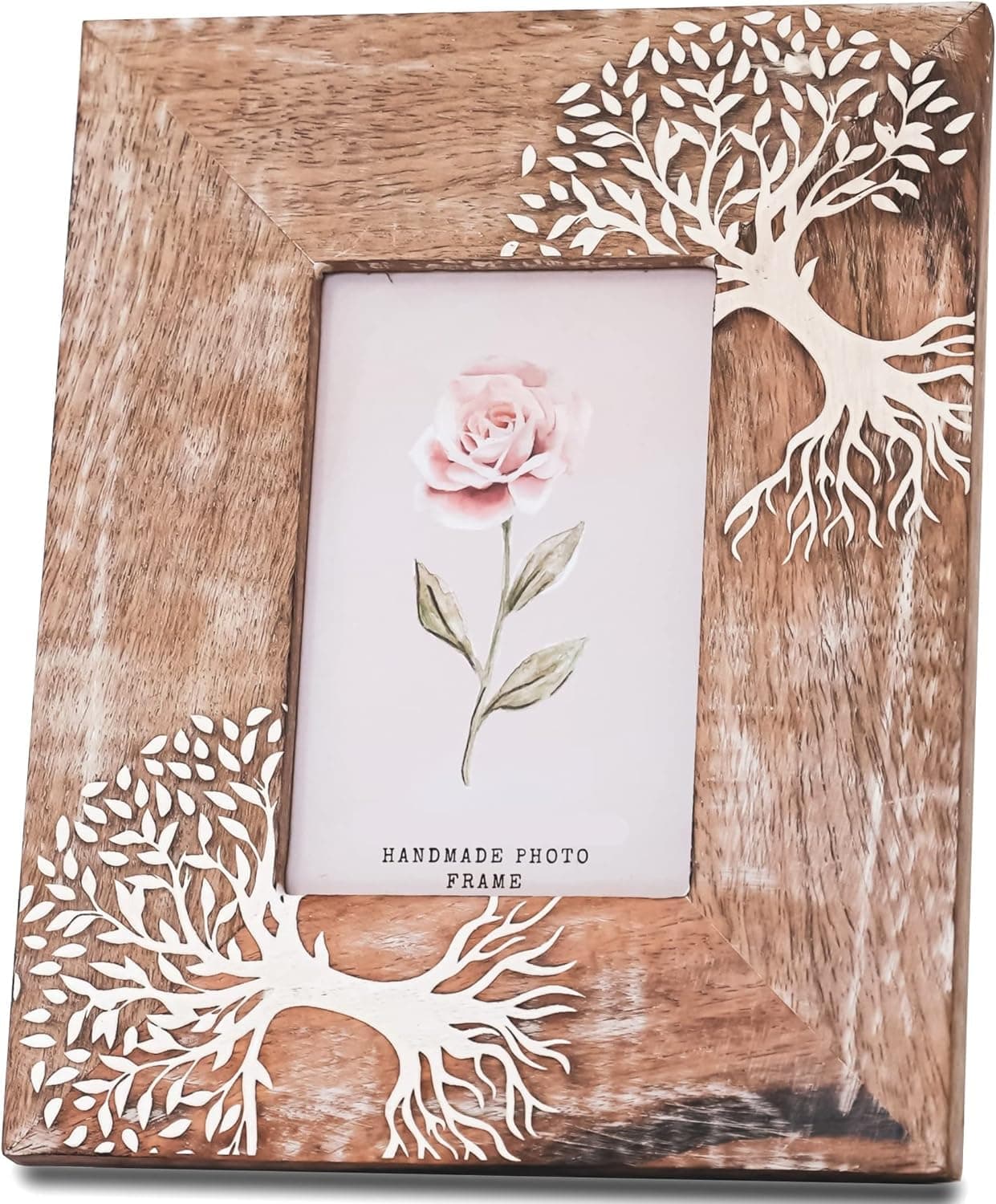 UHUD CRAFTS 4x6 Solid Rectangular Wood Laser Engraved Tree of Life Picture Frame Farmhouse Rustic Vintage Distressed Picture Frame for Table Top Display and Wall Hanging, 27.5L x 22.5W Centimeter