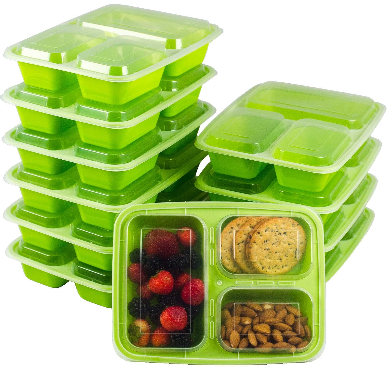 10-Pack Meal Prep Containers with Lids - Bento Box 3 Compartment 35ounce - Food Plastic Storage Containers with Lids - To Go Lunch Containers BPA-Free Portion Control Microwave Dishwasher Safe