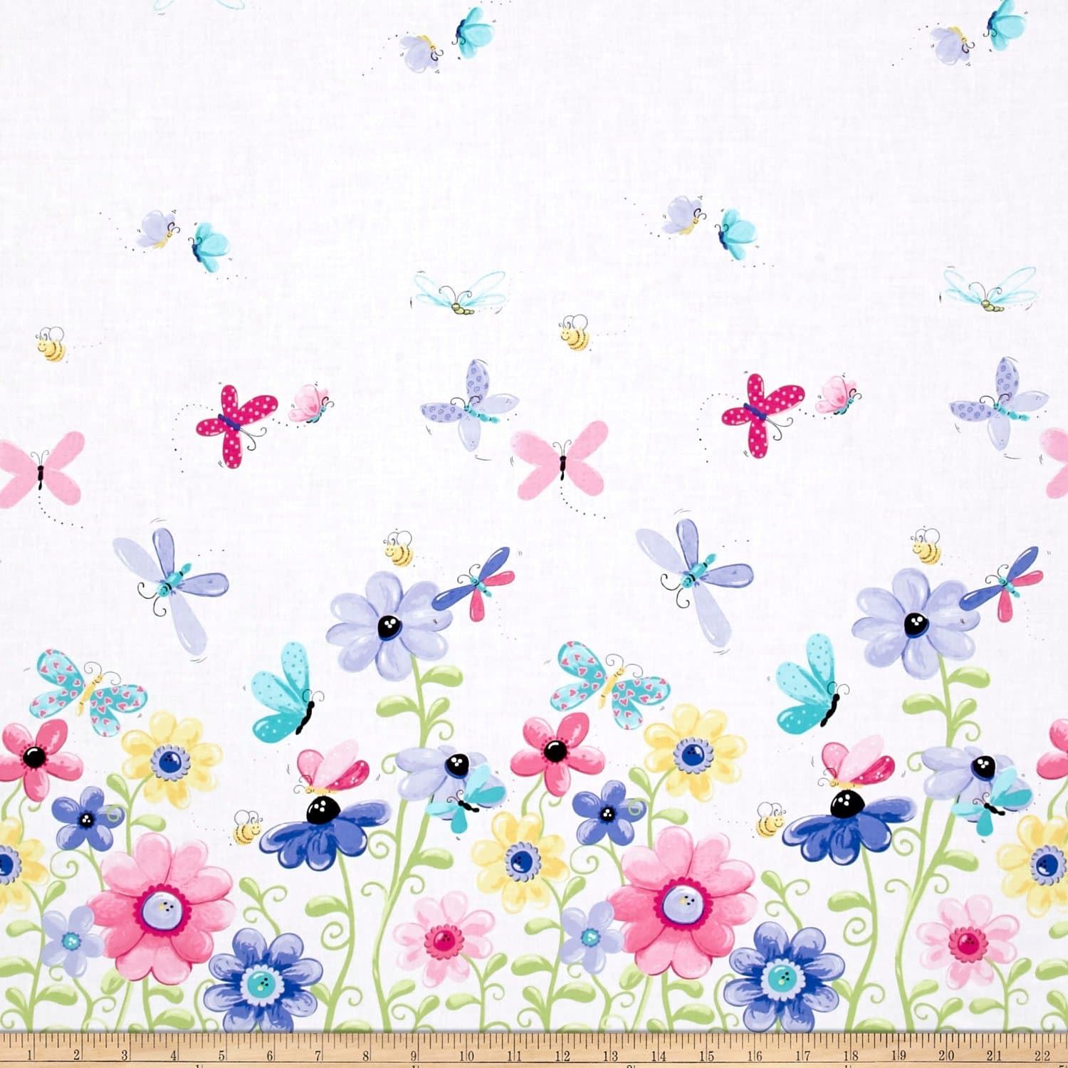 Flutter the Butterfly Flutter Double Border Lilac, Quilting Fabric by the Yard
