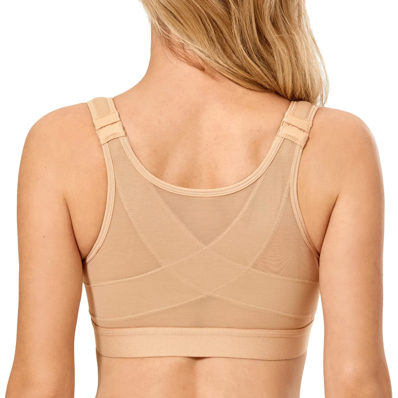 DELIMIRA Women's Front Closure Posture Wireless Back Support Full Coverage Bra