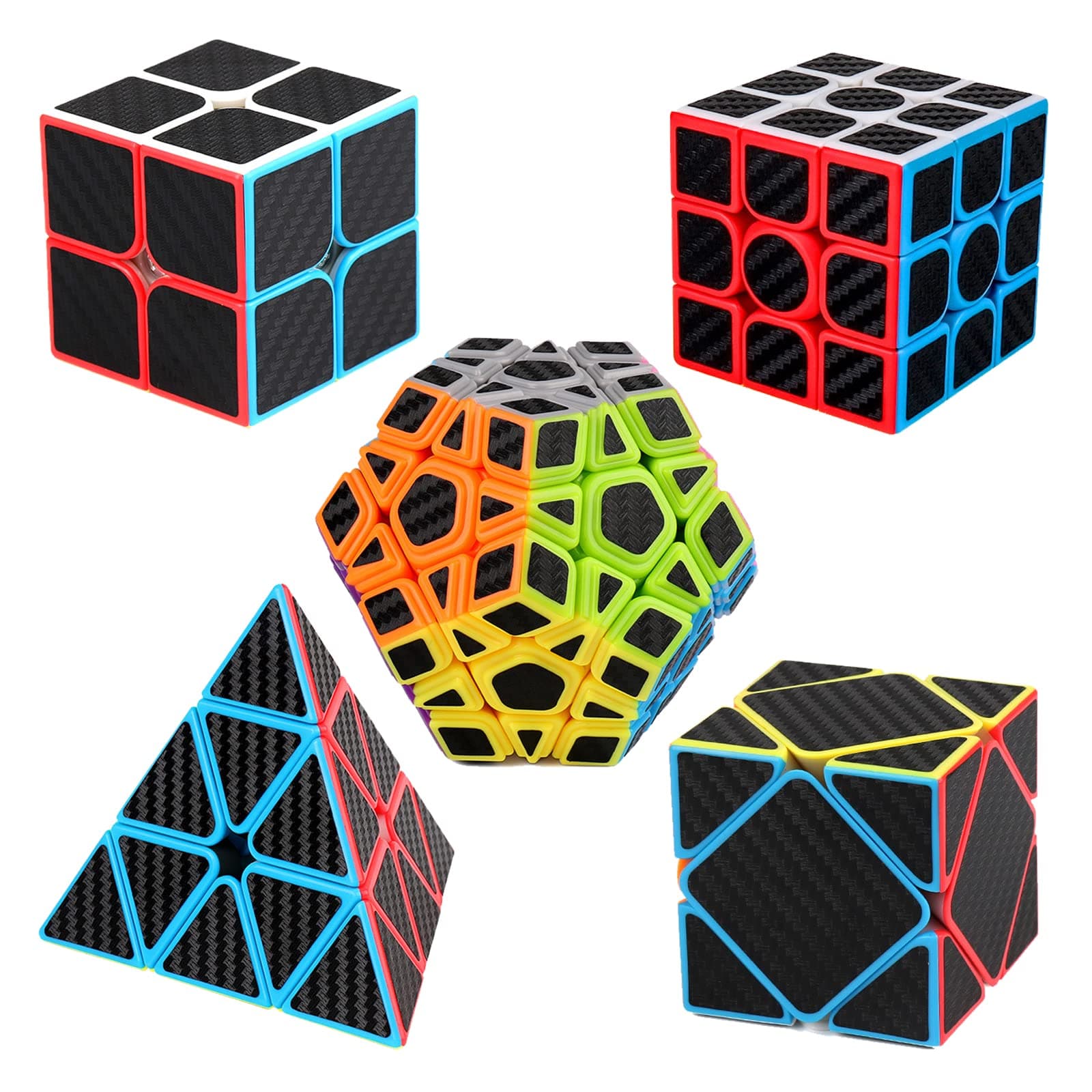 MEBEGIN 5-Piece Rubik's Cube Set, Pyramid Skewb 3D Speed Cube Game, Toy Gift for Kids Adults, 2x2 3x3 5x5 Speed Puzzle Cubes
