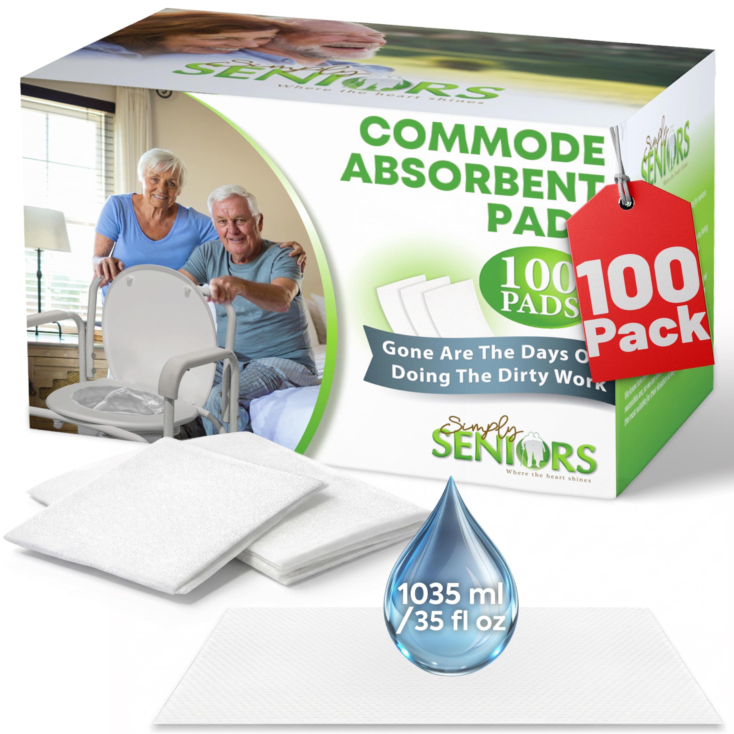 Commode Absorbent Pads for Bedside Commode Liners - 100 Pads for Portable Toilet Bags- No More Days Doing The Dirty Work - For Bedside Toilet Liners, Potty Bags for Portable Toilet, Potty Chair Liners