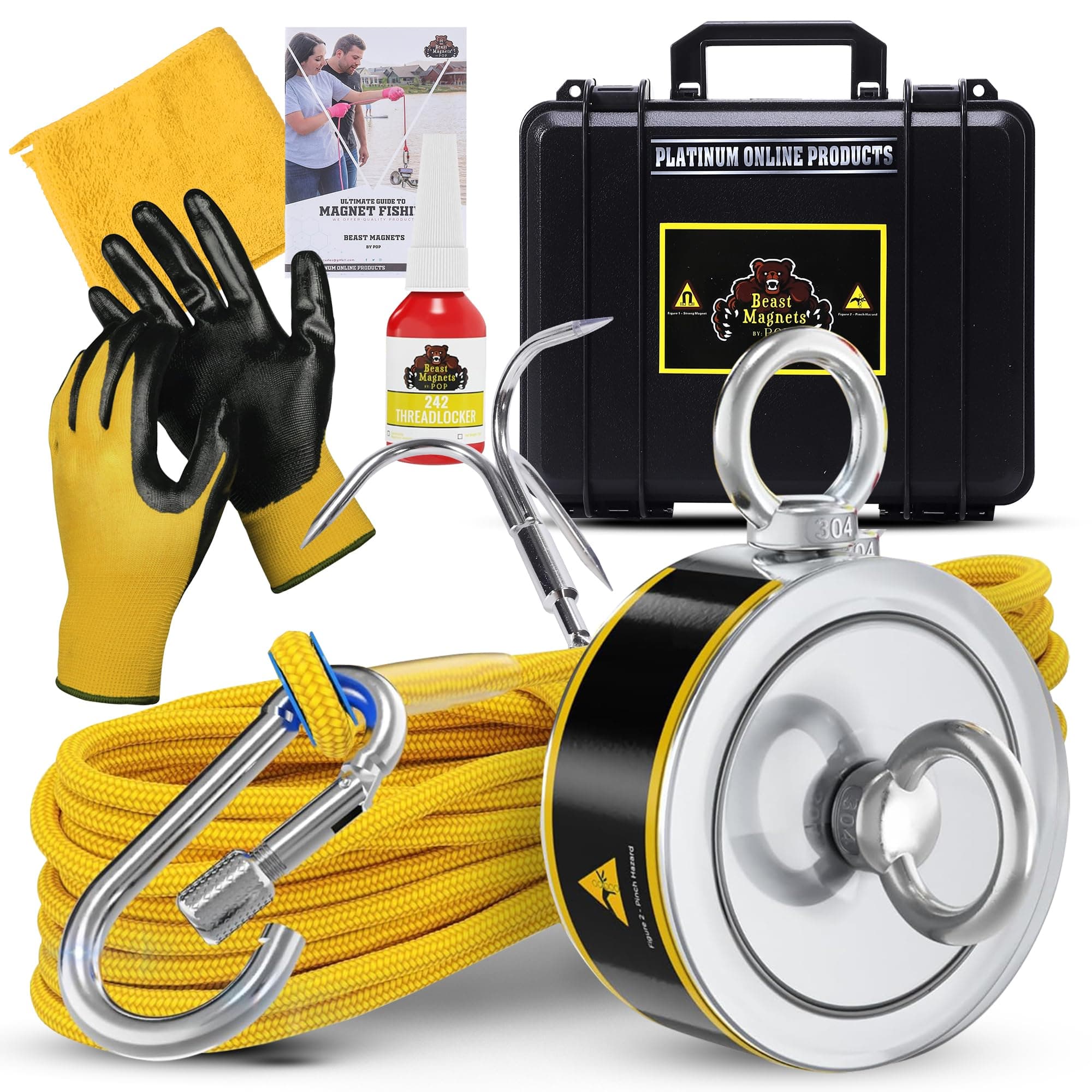 1320LB's Complete Magnet Fishing Kit | Double Sided Kit With Case | Includes Strong Neodymium N52 Magnet, 65ft Rope, Carabiner, Gloves, Grappling Hook & Carry Case