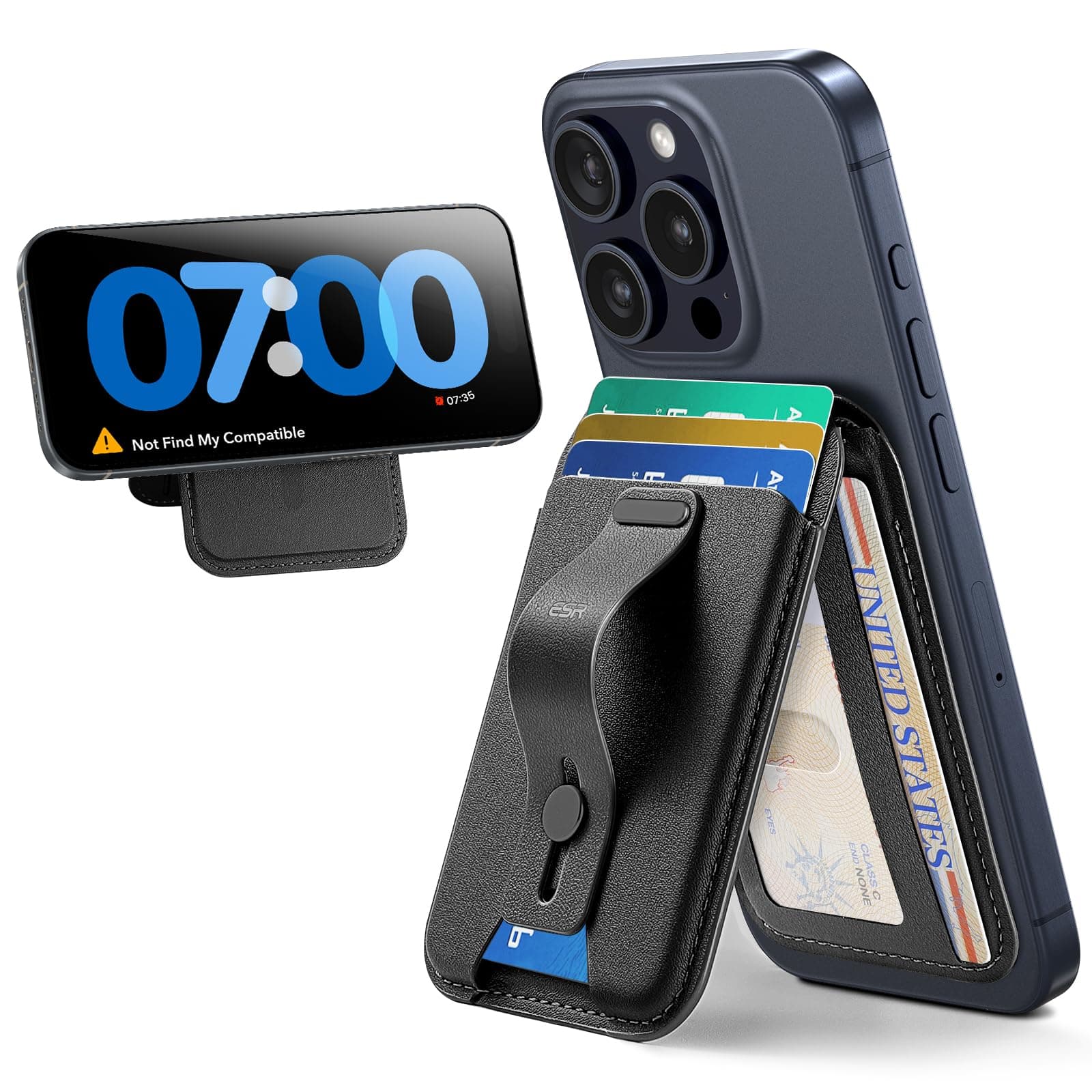 ESR for MagSafe Wallet Stand with Grip, RFID Blocking, MagSafe Ring Included, 5 Cards Holder for Phone Case, Magnetic Wallet for iPhone 17e/17/16/15/14/13/12 (Not for mini), Selected Samsung, Black