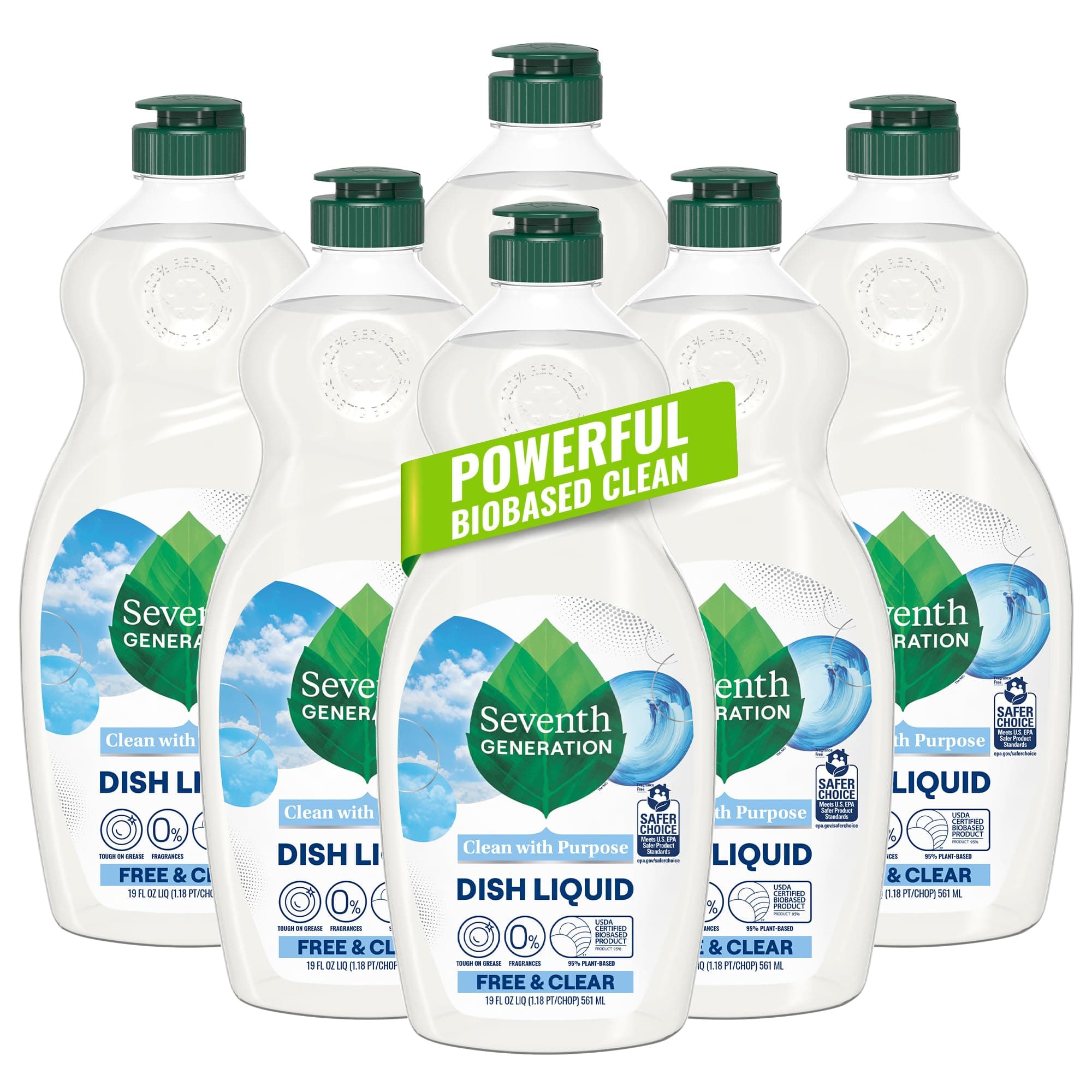 Dish Liquid Soap Free & Clear liquid soap Pack of 6 Dishwashing Soap Dish Soap for sensitive skin 19 oz