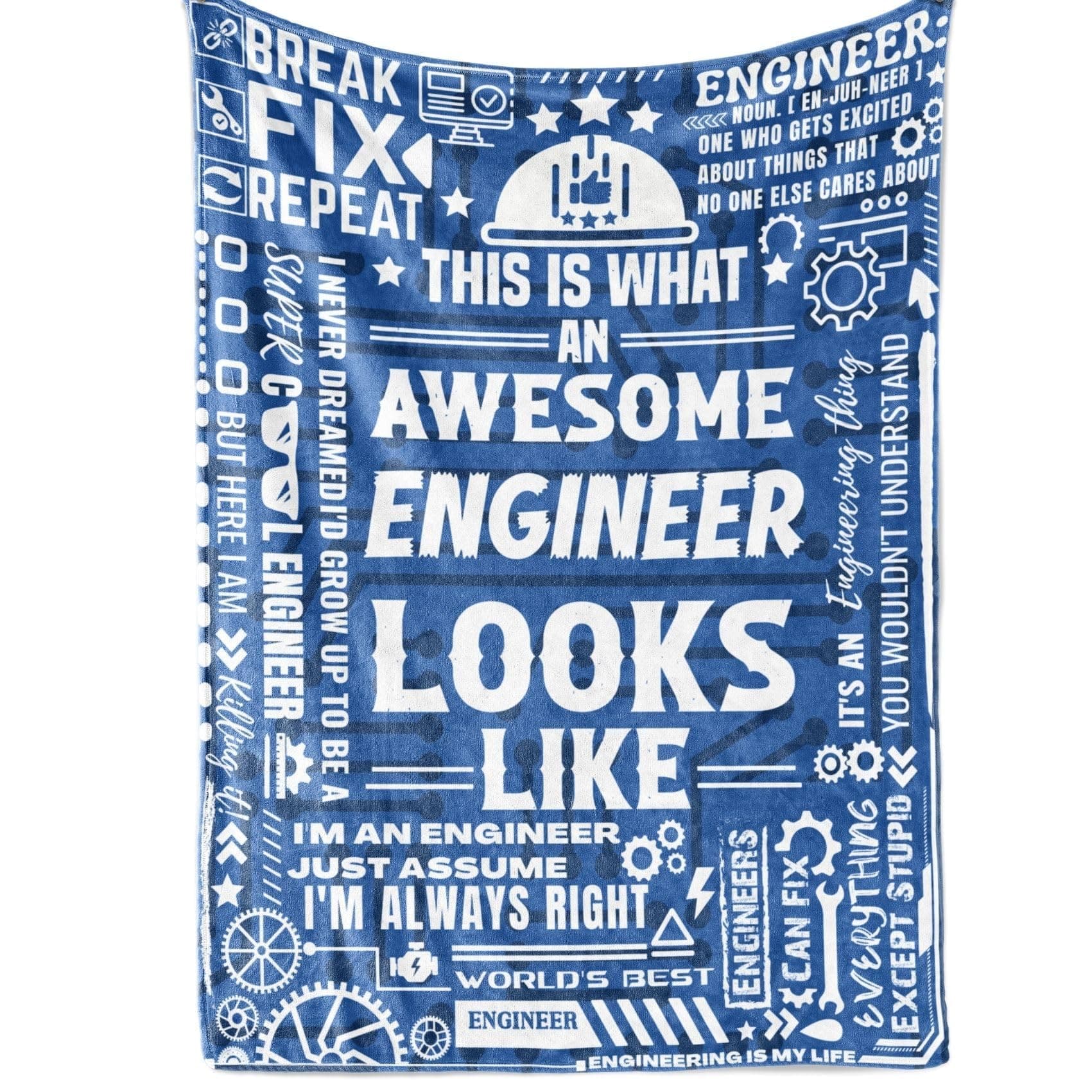 Engineer Gifts - Mechanical, Electrical, Computer Engineering Throw Blanket, Flannel for Men, 65 x 50 Inches, Blue