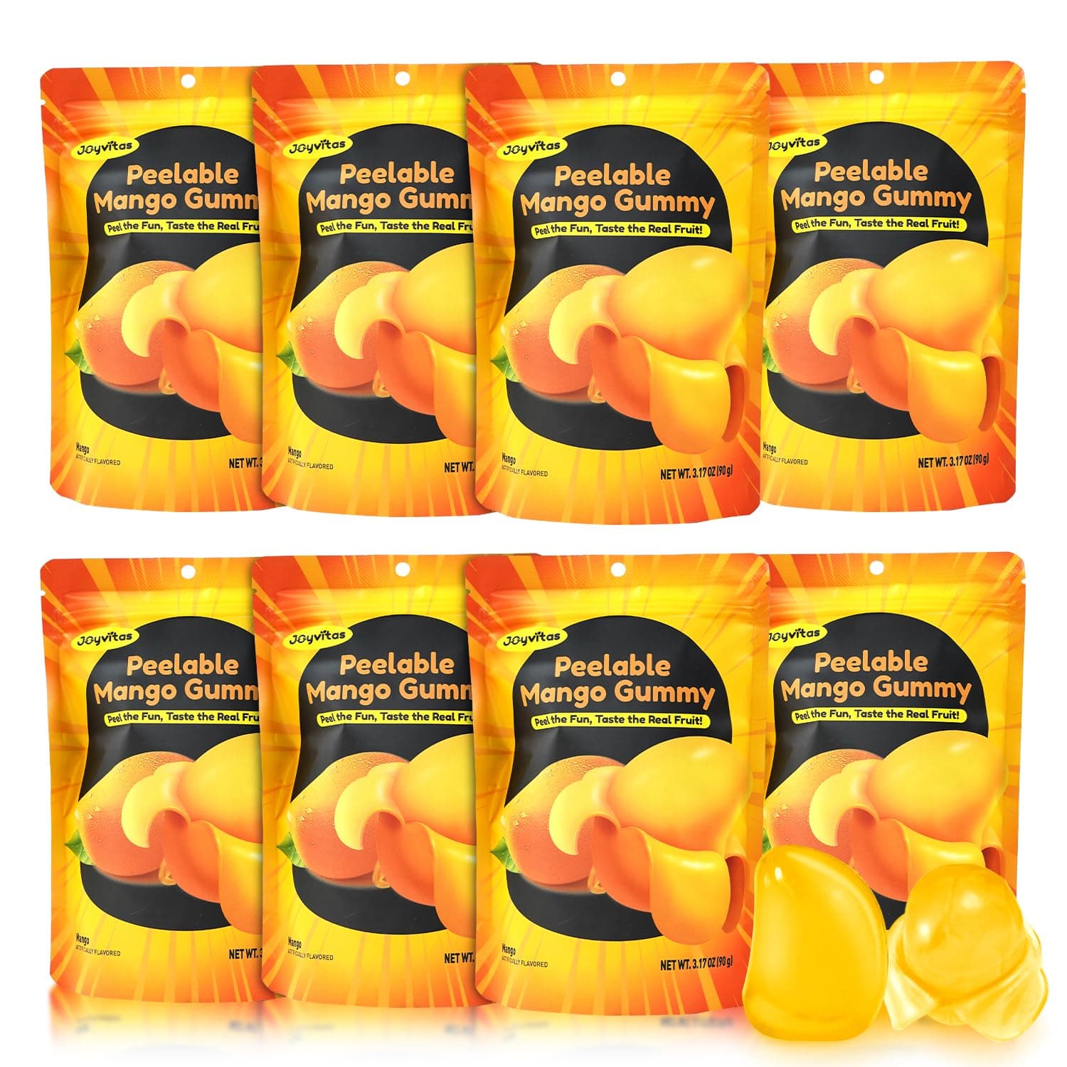 Peelable Mango Gummy Candy | 8-Pack (25.4oz) Individually Wrapped Tropical Variety | Low Sugar & Low Calorie | Resealable | Ideal New Year Treats & Celebration Bites