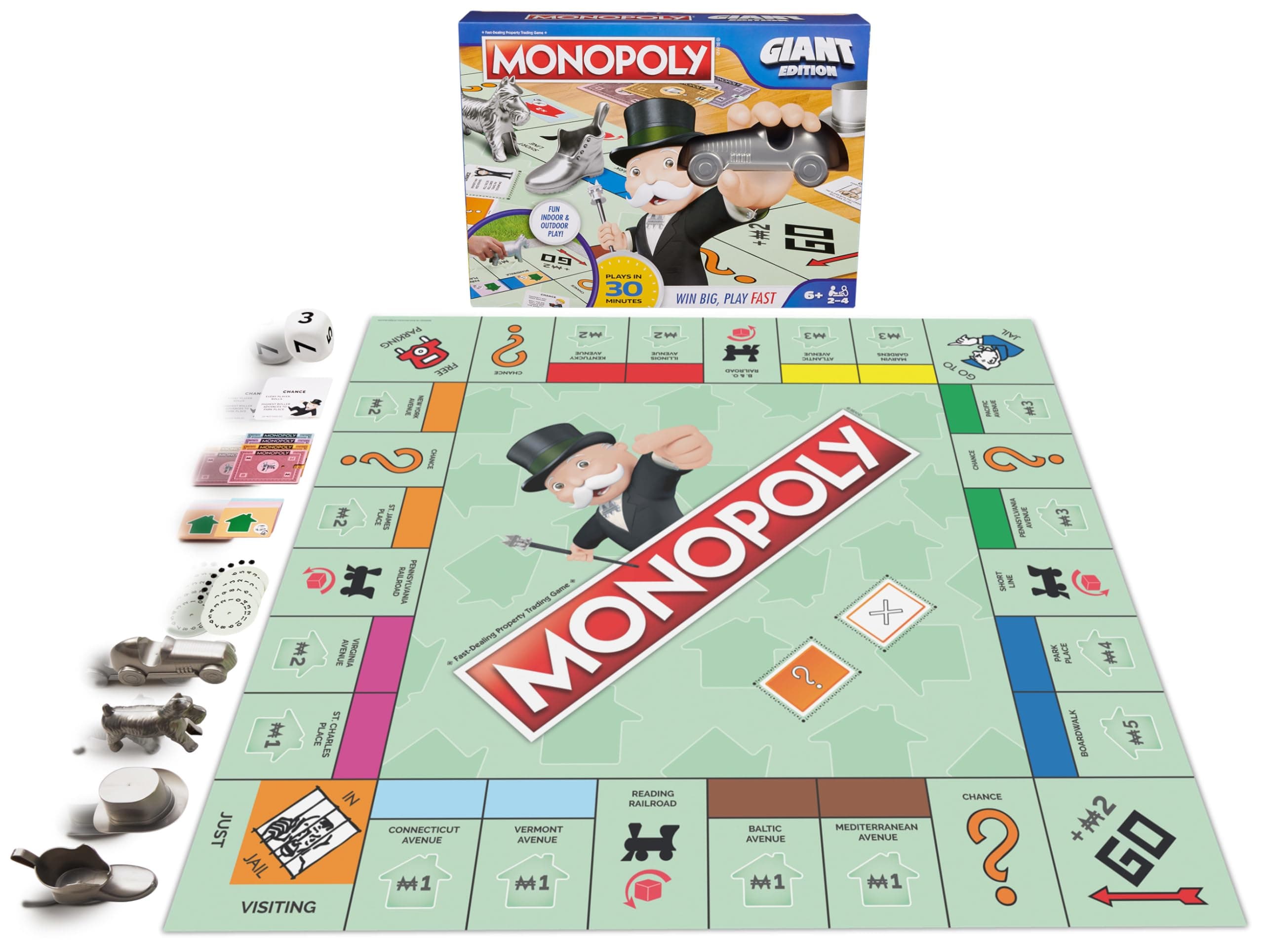 - Monopoly Giant Edition, Classic Family Board Game for Indoor & Outdoor Play with Oversized Board, Screenless Activity, 2-4 Players, for Ages 6 & Up