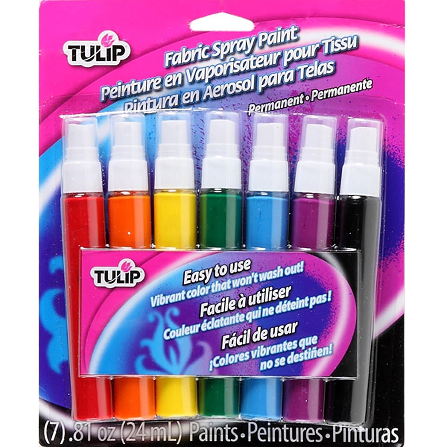 Tulip Fabric Paint, Permanent Spray on Paint Set, 7 Pack Rainbow