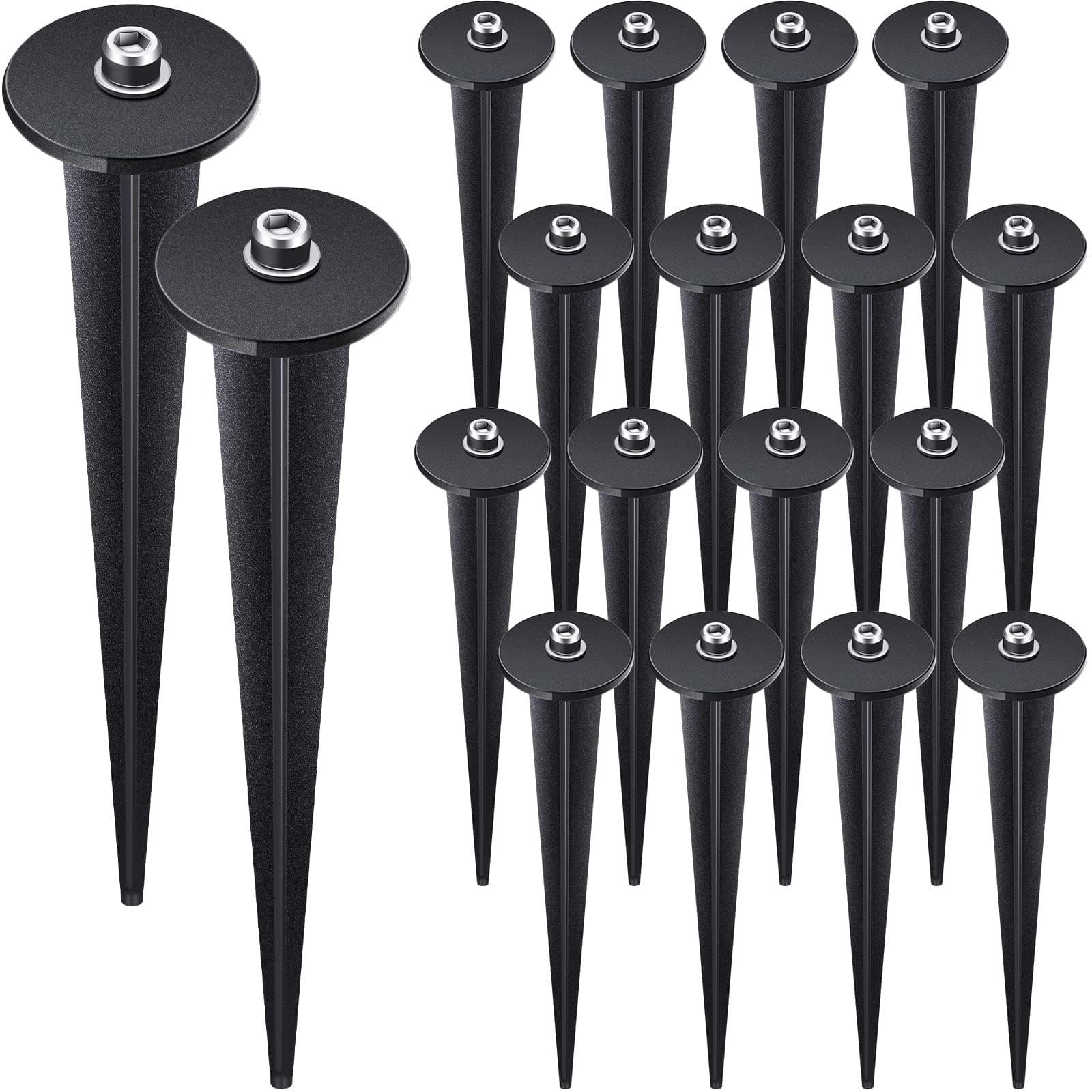 16 Packs Threaded Spike Flood Light Ground Stake Metal Replacement Stakes for Solar Lights Outdoor LED Solar Light Stakes with 16 Hex Screws for Gardens Yard Path Lawn 6.3 Inches