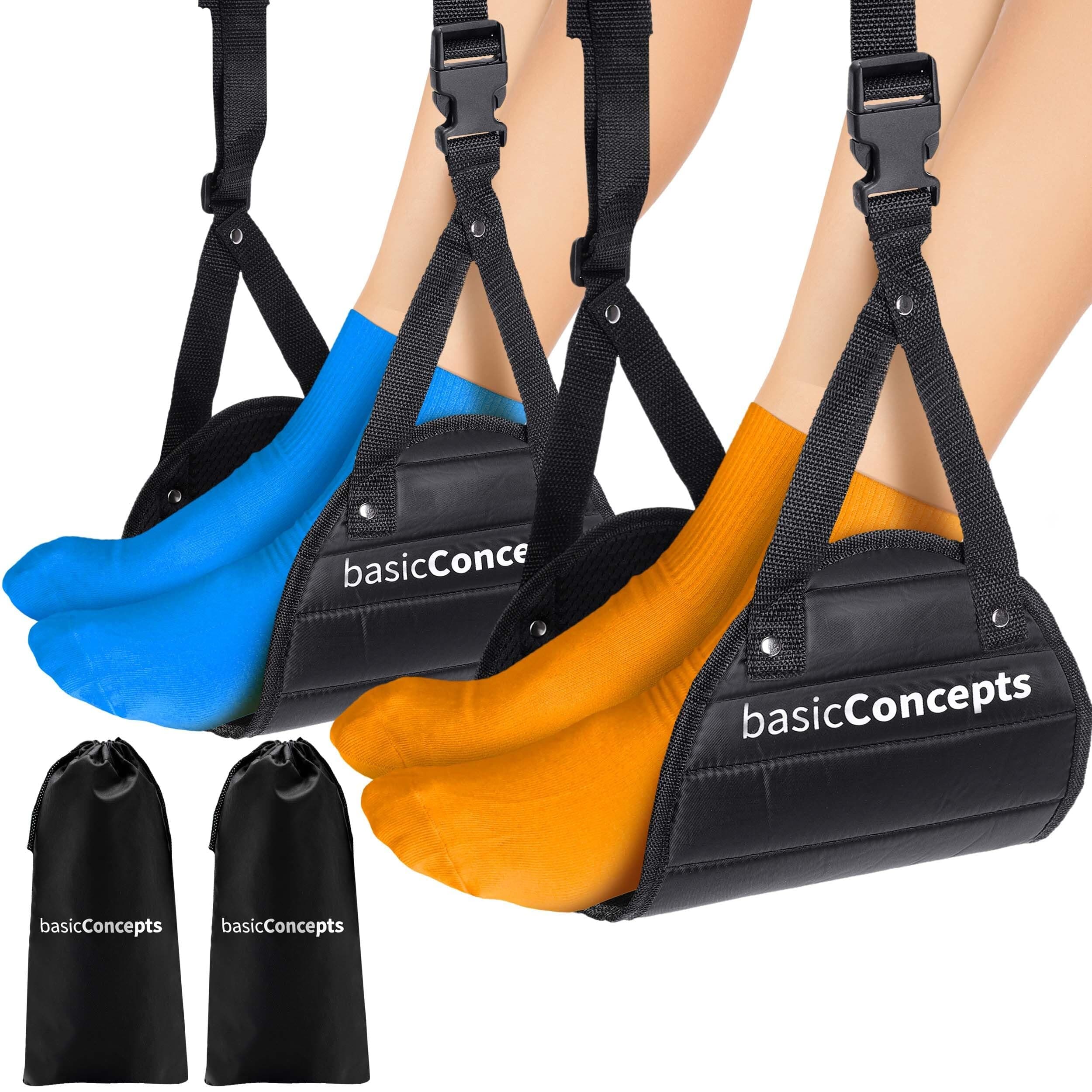 BASIC CONCEPTS Airplane Adjustable Foot Hammock (2 Pack), Perfect or Office Footrest to Relax Your Feet (Memory Foam) - for Travel Accessories, Desk Hammock, Comfy Hanger