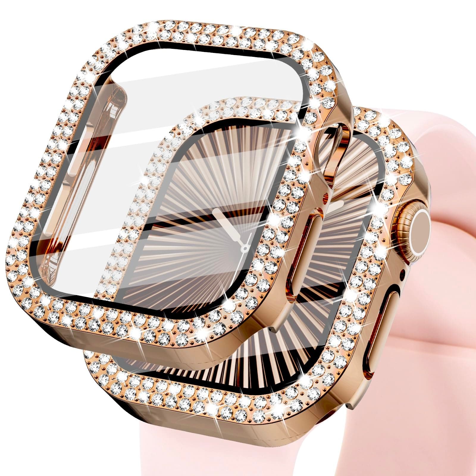 Bling Case for Apple Watch 40mm with Built-in Screen Protector, Sparkling Rhinestone Protective Cover Compatible with Apple Watch Series SE3 SE2 6 5 4 SE (40mm, Rose Gold)