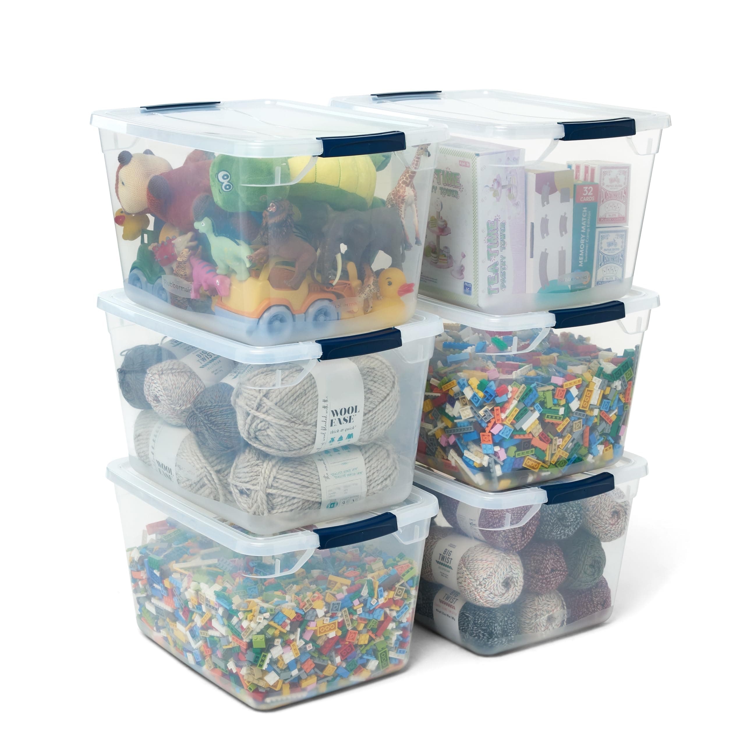 - Rubbermaid Cleverstore Clear 32 Qt, 6 Pack Stackable Plastic Storage Bins with Lids, Great for Closet and Laundry Storage, Organizing in the Home