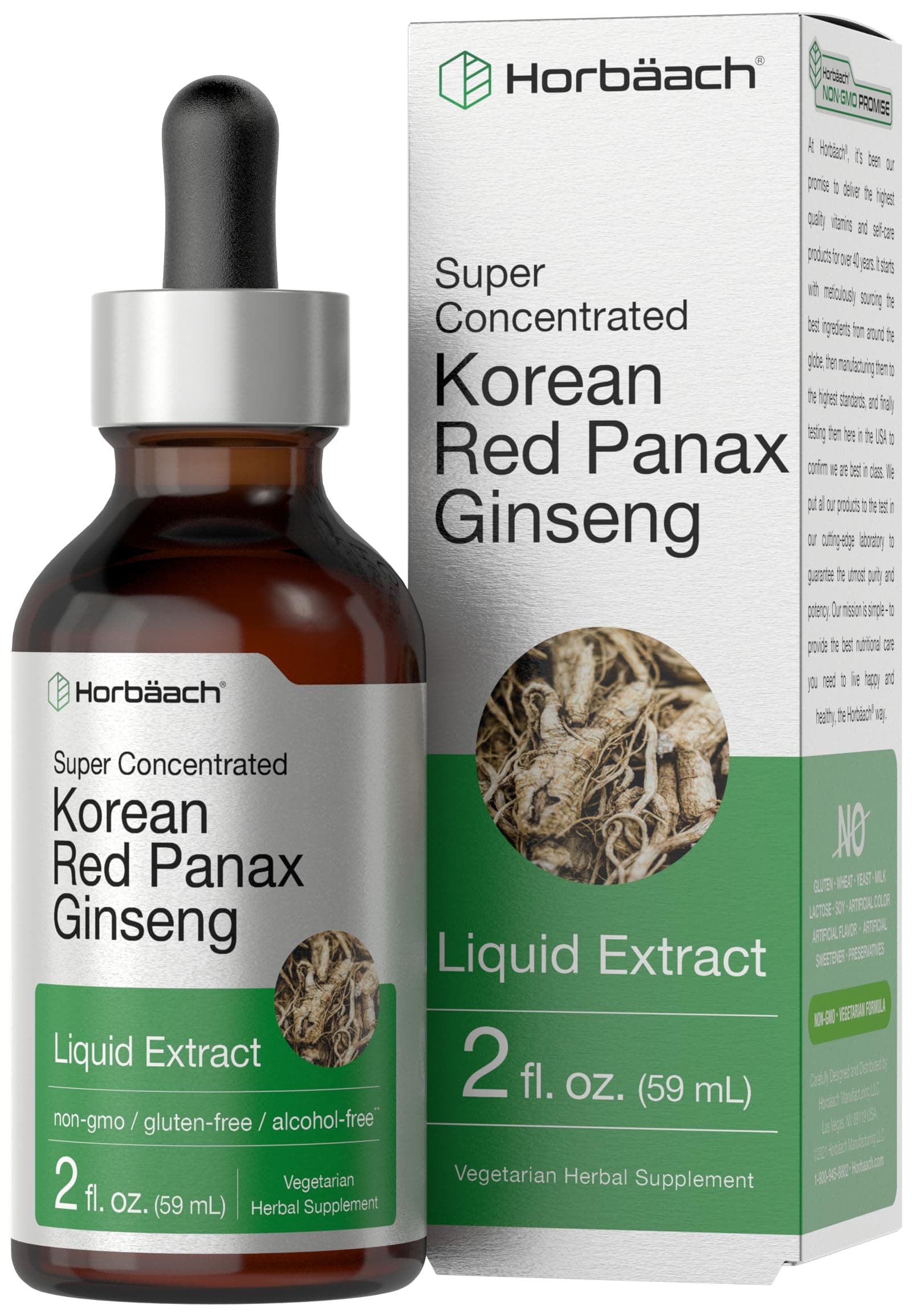 Horbäach Korean Red Ginseng | 2 fl oz Liquid Extract | Panax Ginseng | Vegetarian, Non-GMO, Gluten Free Supplement