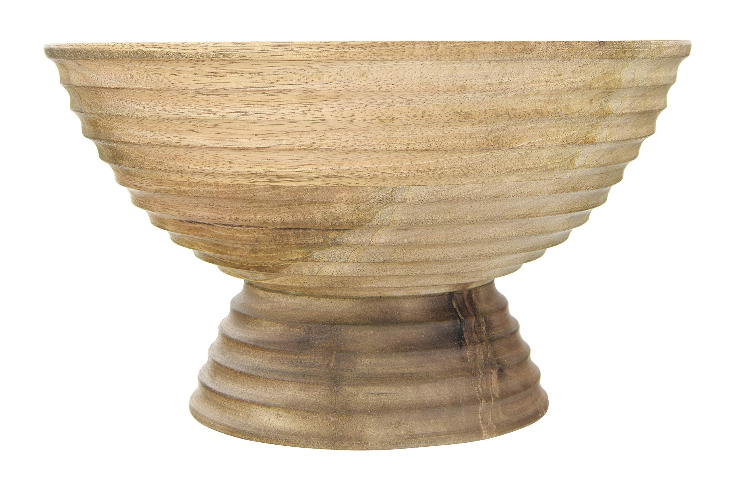 Creative Co-Op Ridged Mango Wood Footed Bowl, Brown