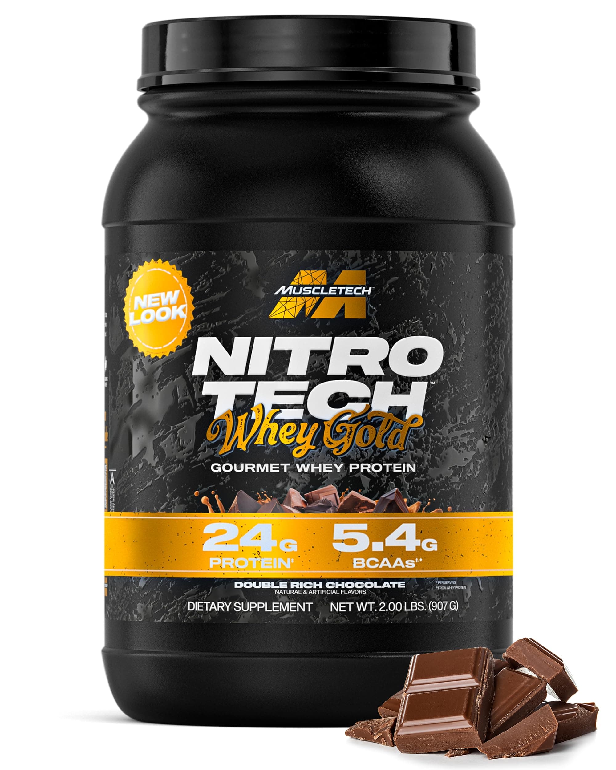 Muscletech Whey Protein Powder (Double Rich Chocolate, 2LB) - Nitro-Tech Whey Protein Isolate Smoothie Mix for Lean Muscle & Recovery - 24g of Whey Gold for Women & Men - Packaging May Vary