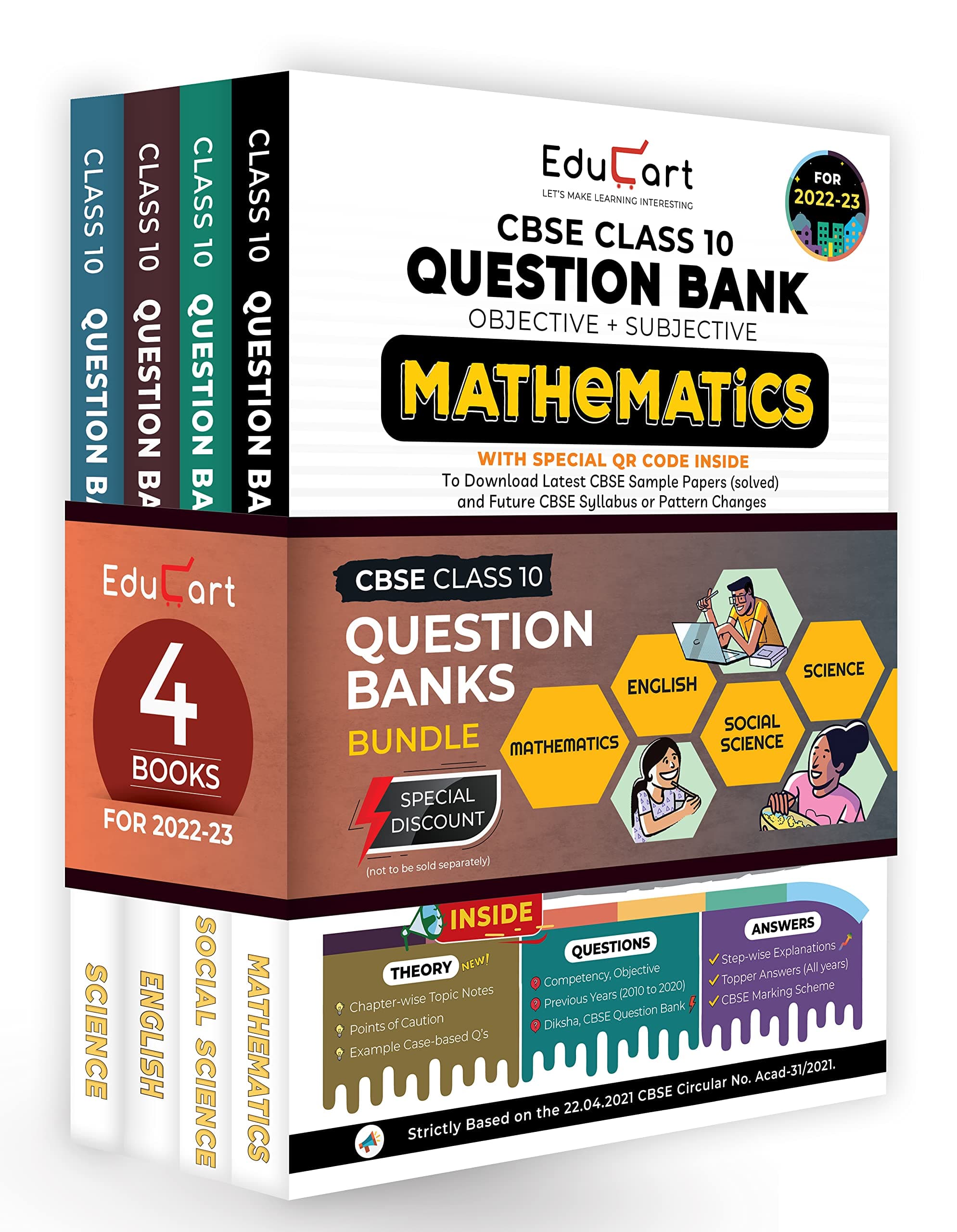 Educart CBSE Class 10 Science, Maths, SST & English Question Bank Books For 2022-23 (Includes Revised Theory + New pattern Questions)