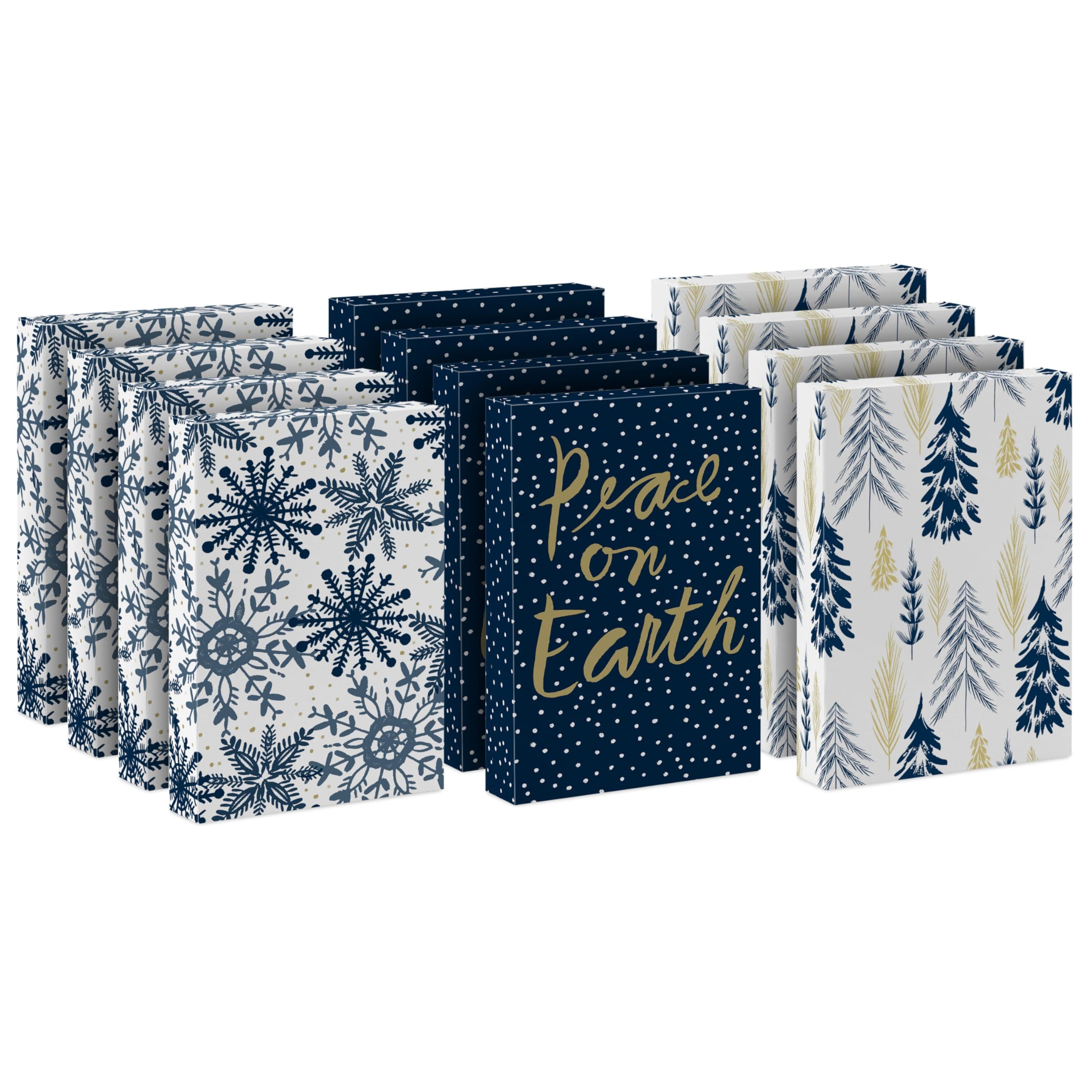 Medium Christmas Gift Boxes with Lids (12 Shirt Boxes, White Snowflakes and Stripes on Kraft) for Holiday Parties, Winter Weddings, Bridal Showers