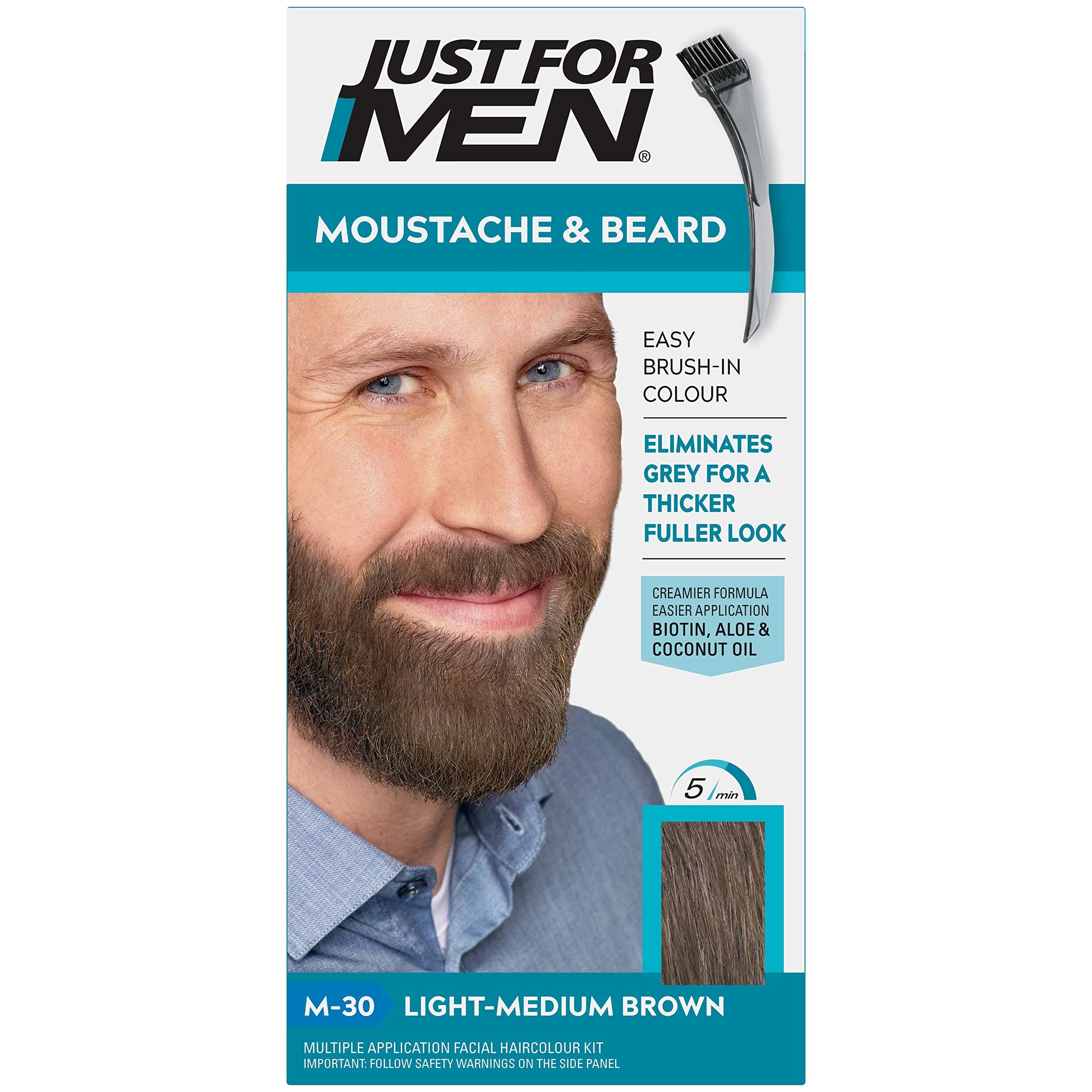 Moustache & Beard Light-Medium Brown Dye, Eliminates Grey for a Thicker & Fuller Look, M30