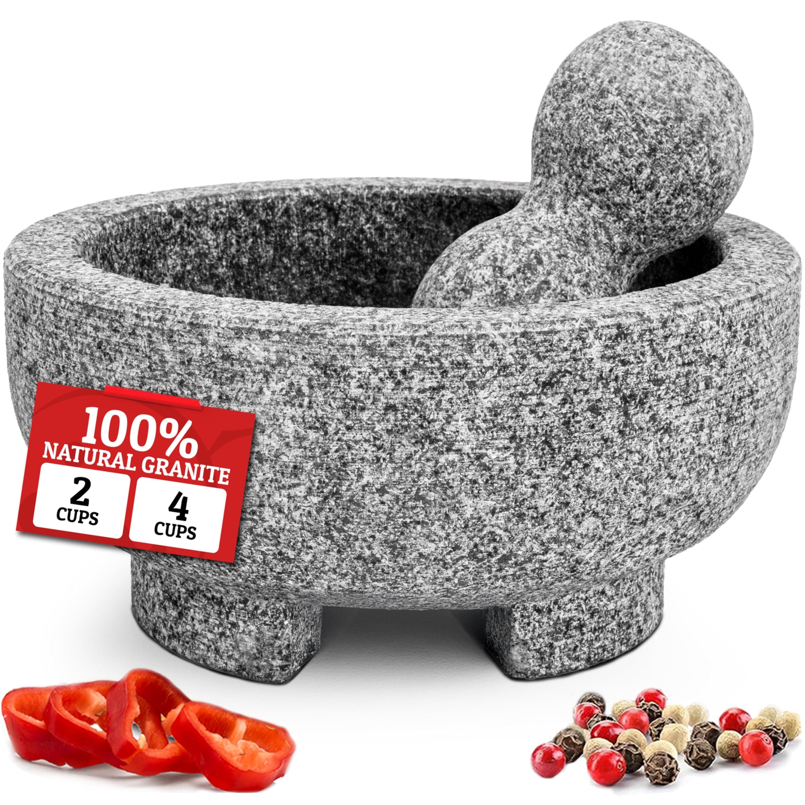 Priority Chef Prioritychef Granite Mortar&Pestle Set - 6.1 Inch Natural Stone Molcajete Mexicano For Spices,Seasonings,Pastes - Pestle&Mortar Bowl For Fresh Guacamole,Salsa,Pesto,Small,Grey