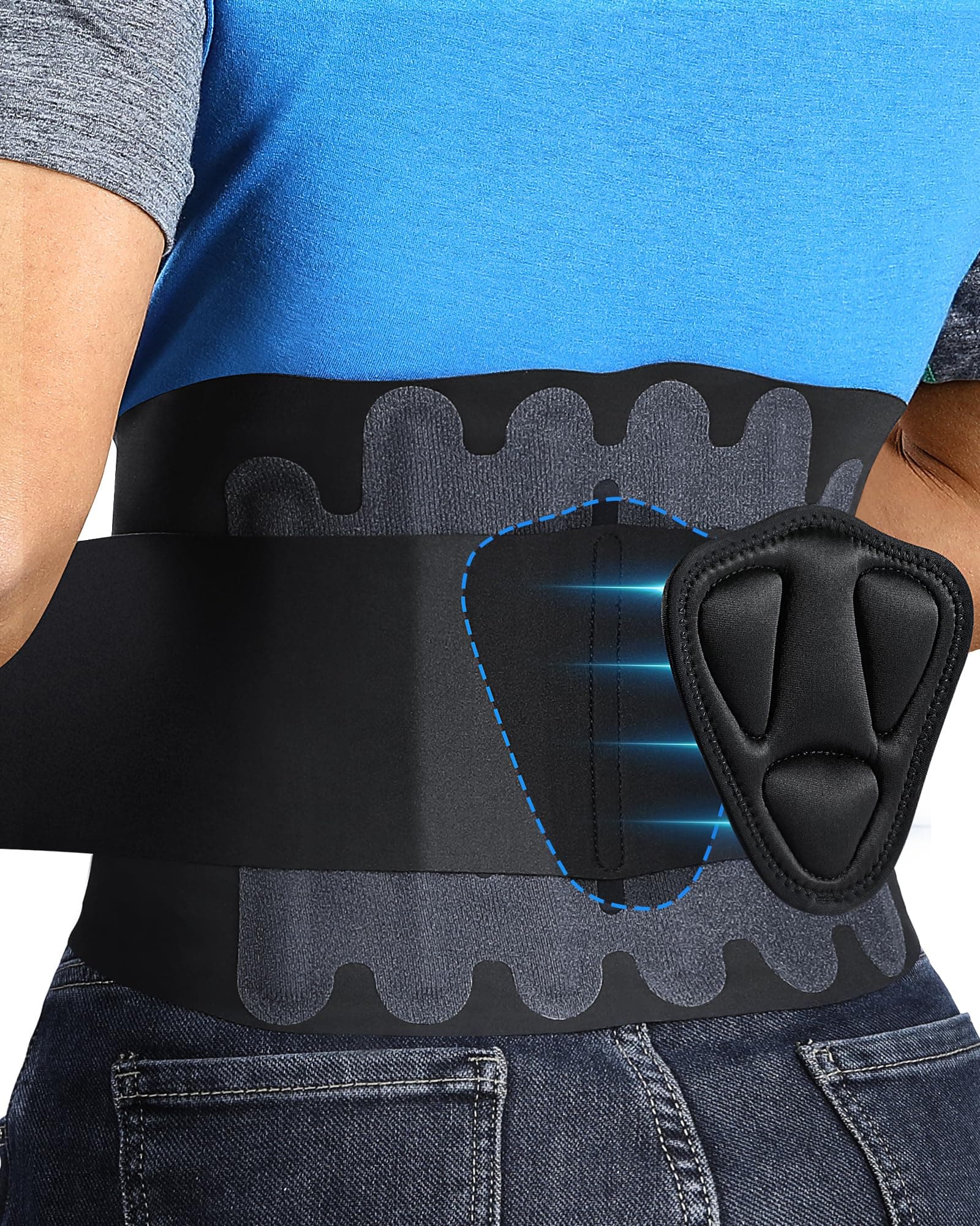 Back Support Belt with 3D Lumbar Pad & 6 Flexible Supports, 0.5mm Ultra-thin, One-piece Seamless Yoga Fabric, Lower Back Support for Men Women