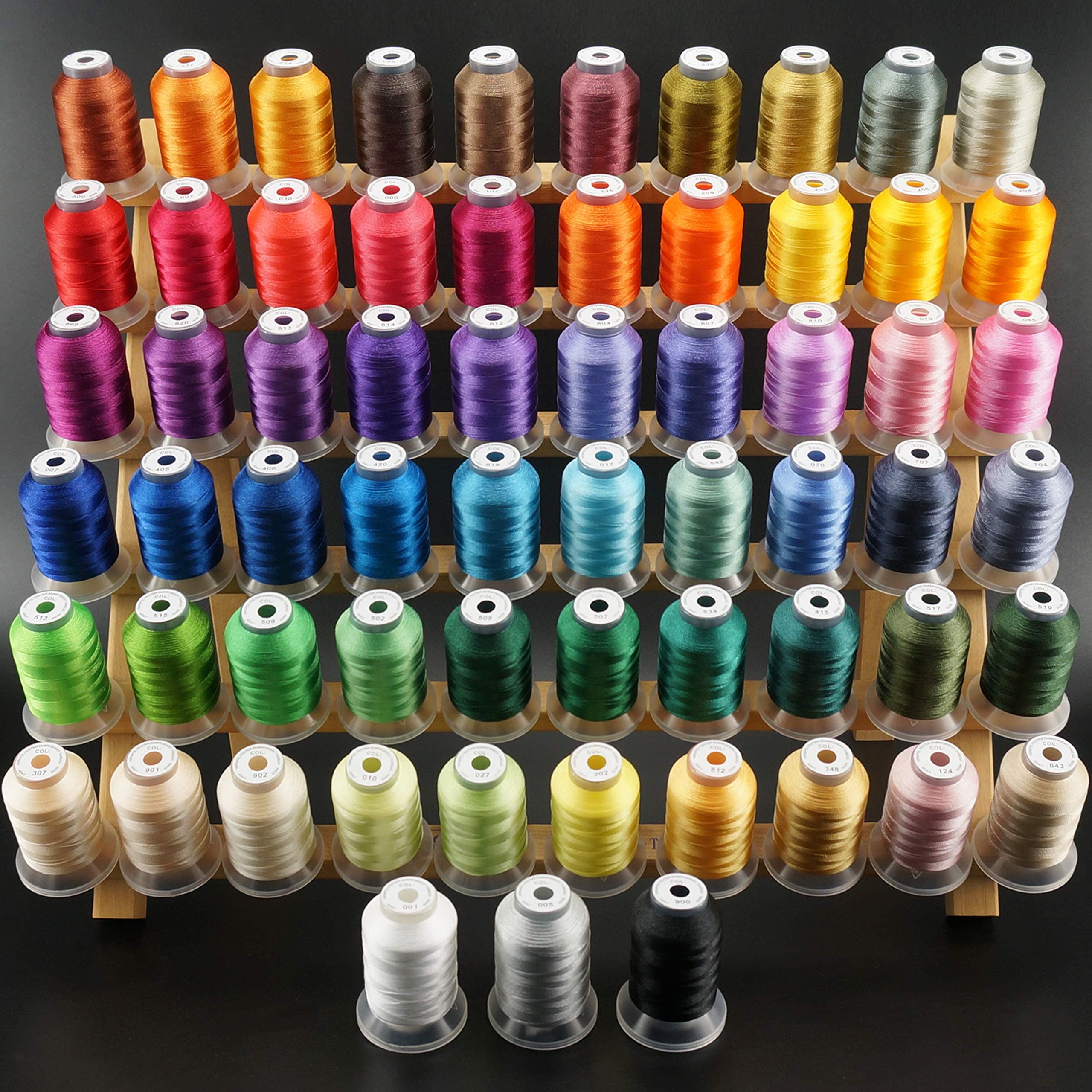 New brothread 63 Colors Compatible with Brother Polyester Embroidery Machine Thread Kit 500M (550Y) Each Spool Compatible with Brother Babylock Janome Singer Pfaff Bernina Embroidery Sewing Machine