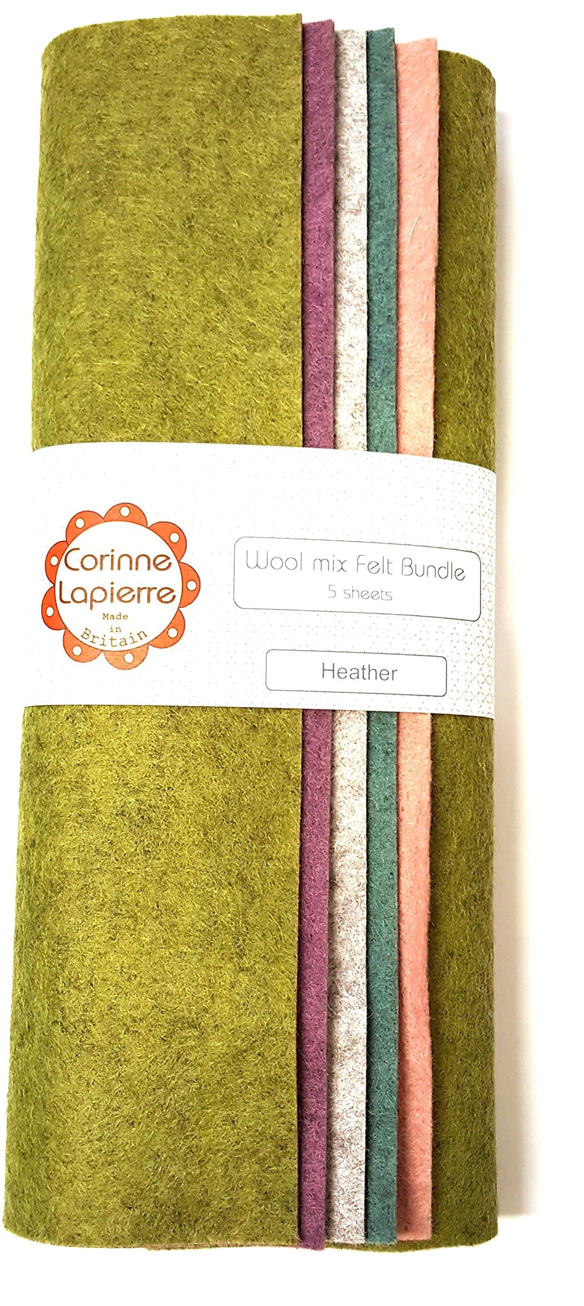 Corinne LapierreWool Mix Felt 9" Squares-Bundle of 5 Assorted Shades, Heather, 9-Inch
