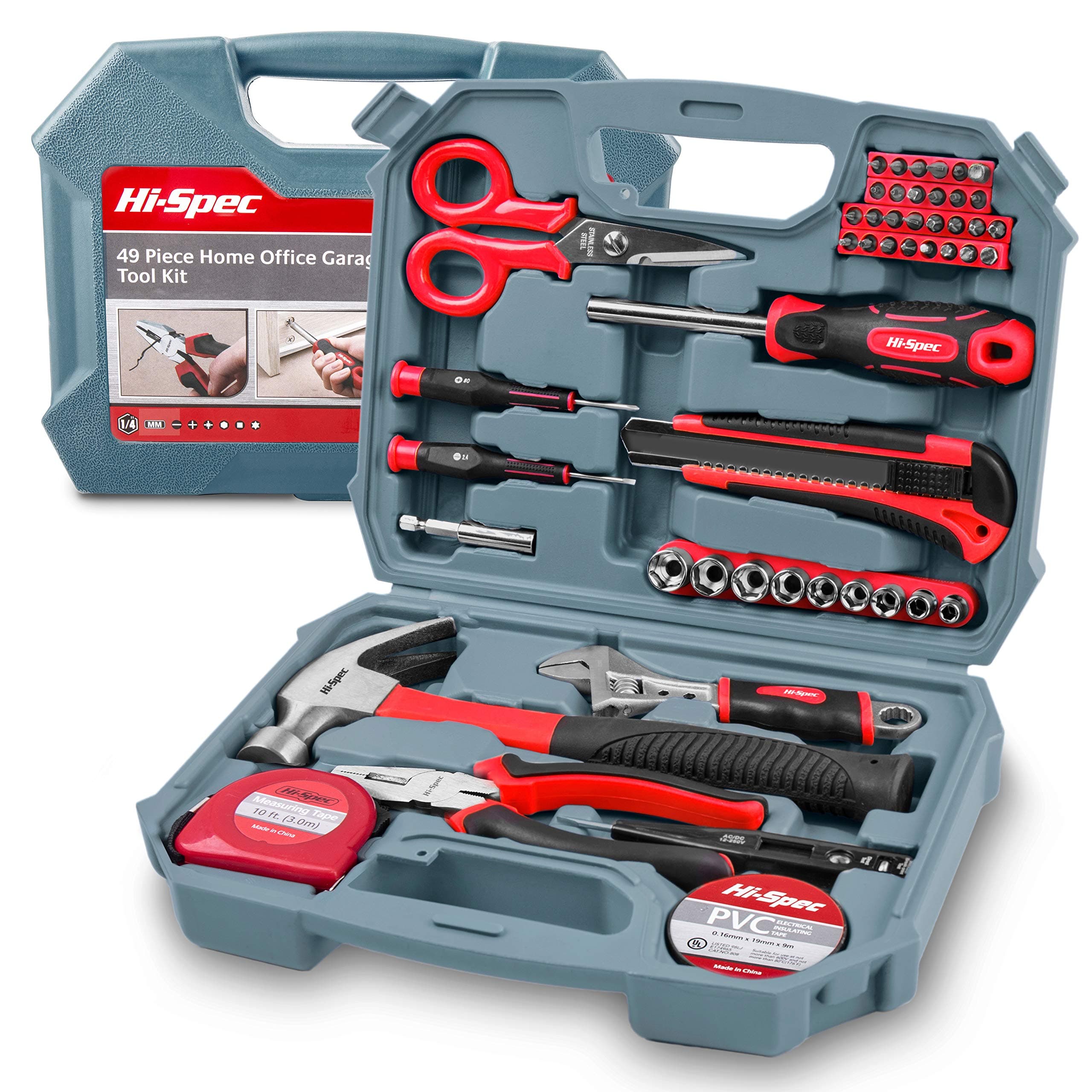 Hi-Spec 49 Piece Home DIY Hand Tool Kit Set. Finish Everyday Repairs in The Household & The Office with Essential General Purpose Tools. Complete in a Portable Tool Box Case