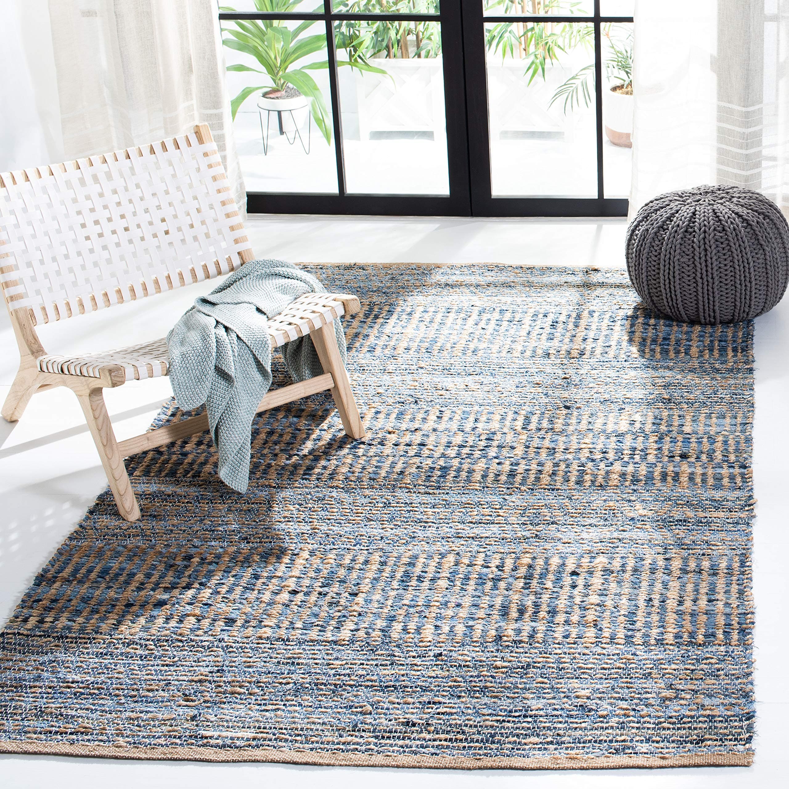 Cape Cod Collection Accent Rug - 3' x 5', Natural & Blue, Handmade Flat Weave Coastal Braided Jute, Ideal for High Traffic Areas in Entryway, Living Room, Bedroom (CAP353A)