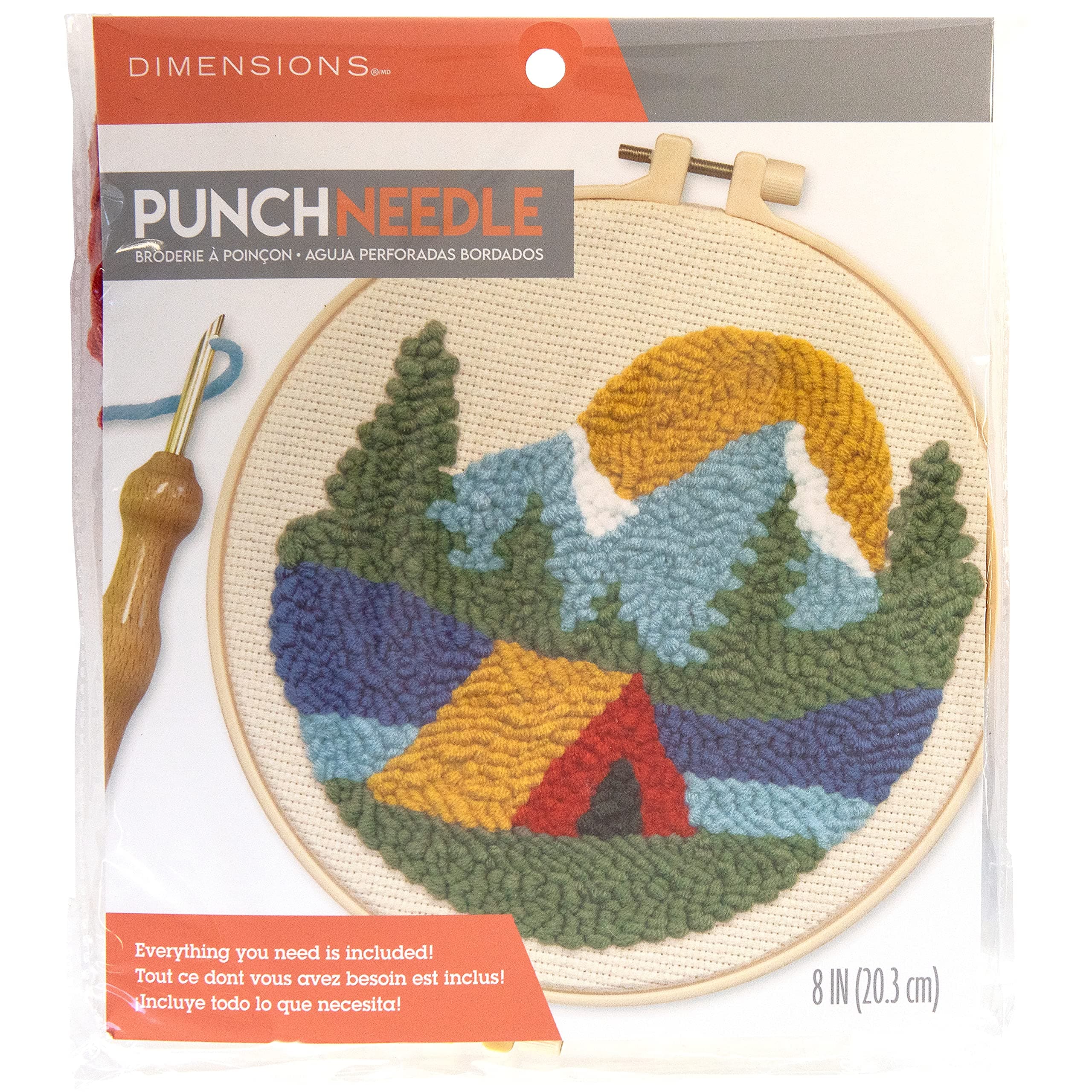Dimensions 72-76390 Camping Punch Needle Kit for Beginners, 8" Diameter, Multicolor, 7pcs